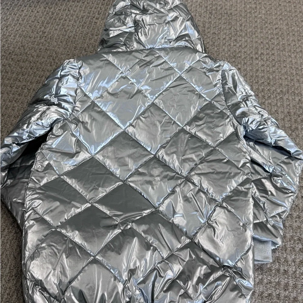 GAP Metallic Silver Hooded Kids Quilted Puffer Coat